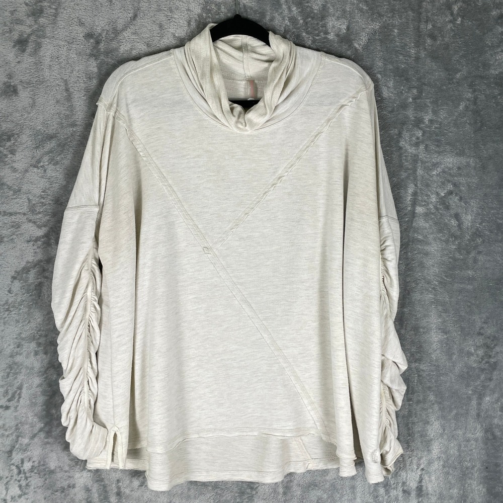 FP Movement Om Shanti Pullover Womens Medium Cream VGUC Ruched Sleeves OB1536574
